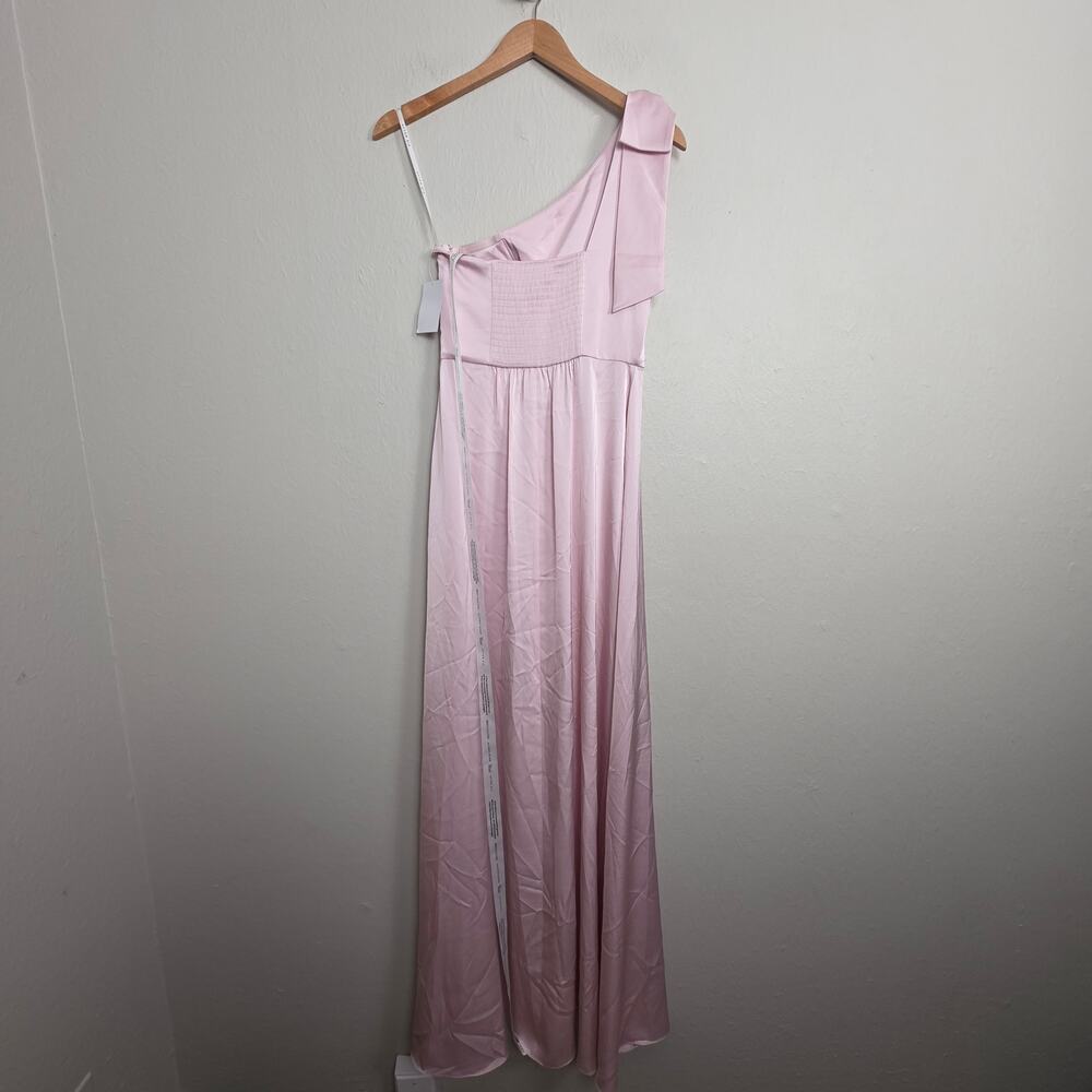 NWT After Six Bow One Shoulder Fluid Satin Maxi Dress Full Skirt Ballet Pink XS - Picture 10 of 14